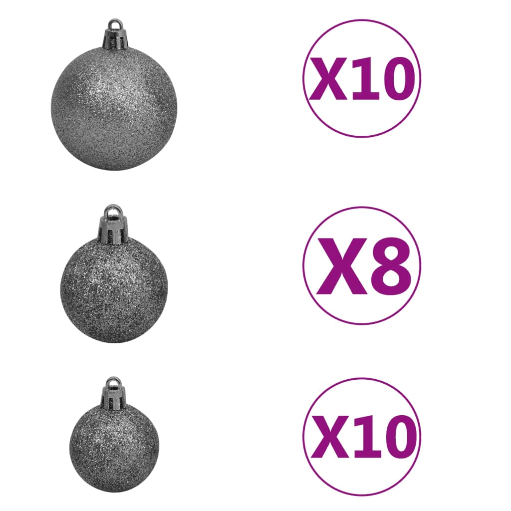 vidaXL kunstigt juletræ med LED og kuglesæt + puddersne PVC PE 210 cm