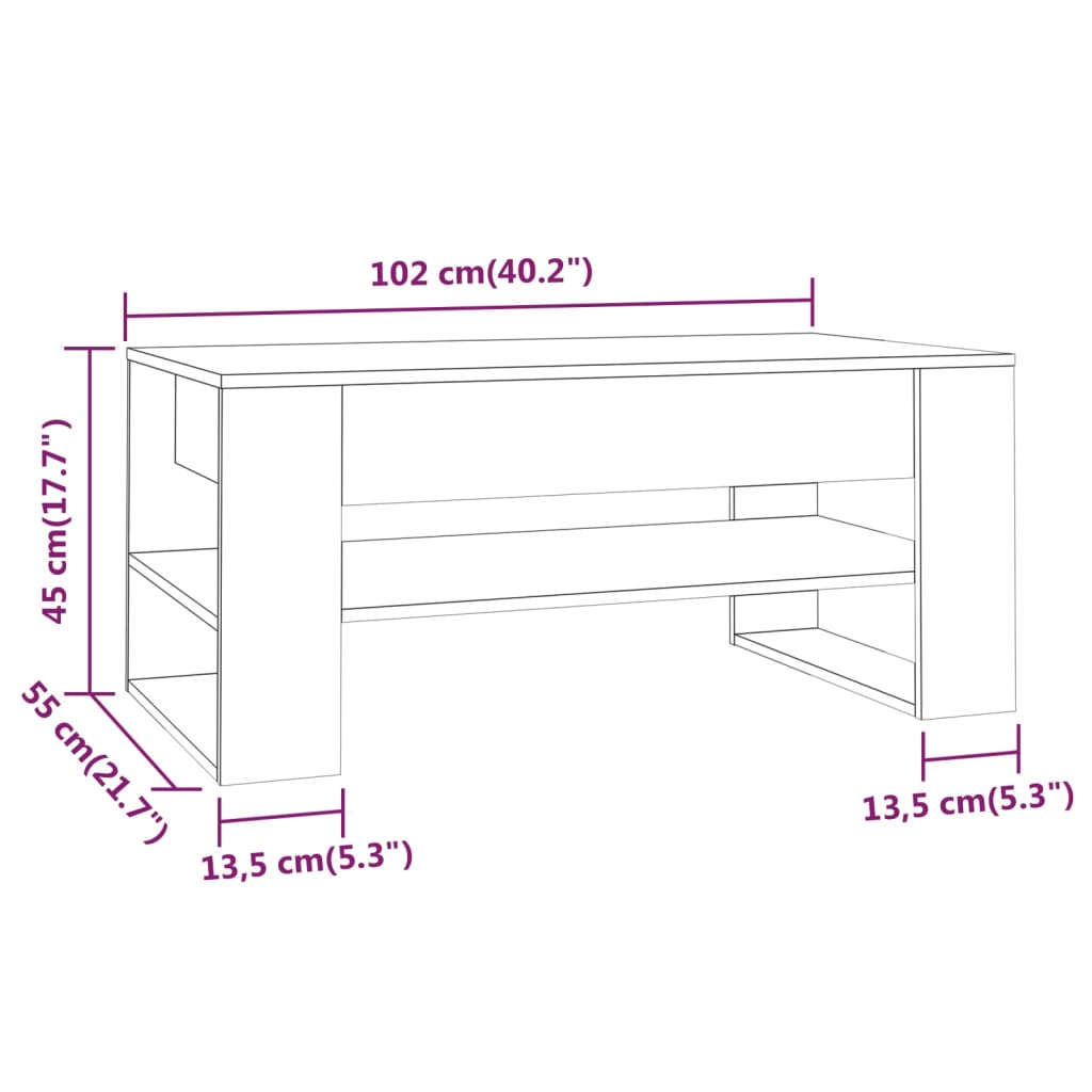 vidaXL sofabord 102x55x45 cm konstrueret træ hvid