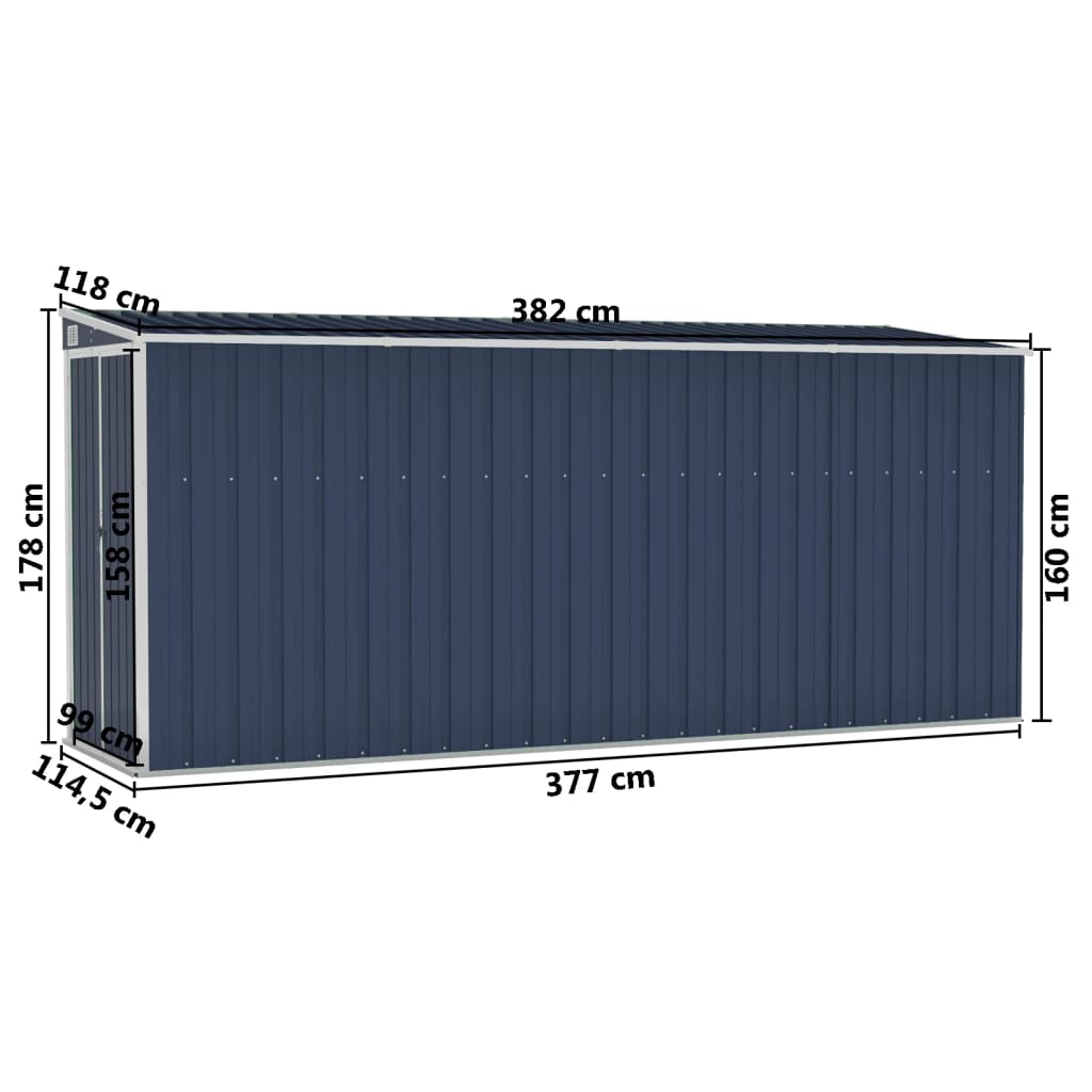 vidaXL vægmonteret haveskur 118x382x178 cm stål antracitgrå
