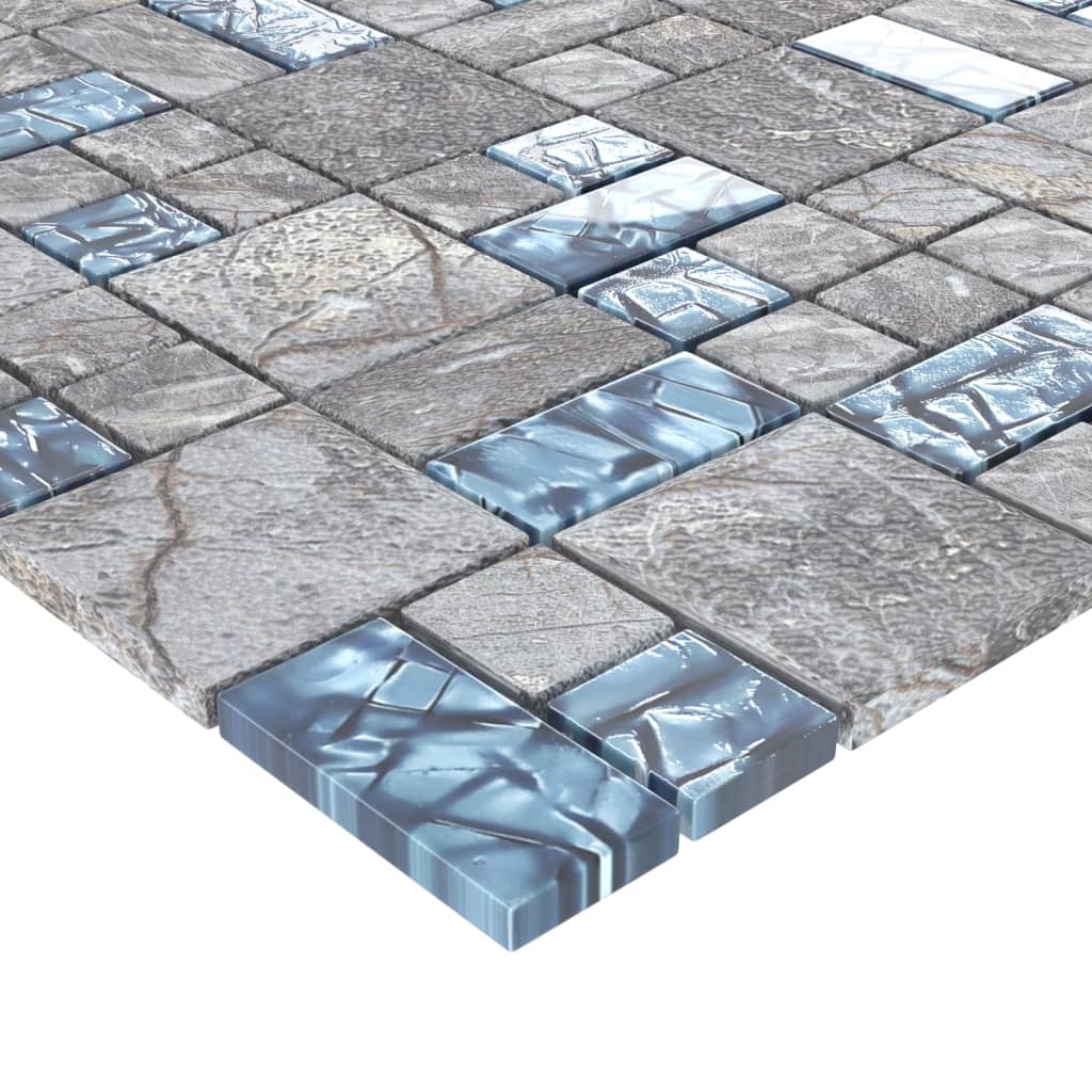 vidaXL mosaikfliser 22 stk. 30x30 cm glas grå og blå