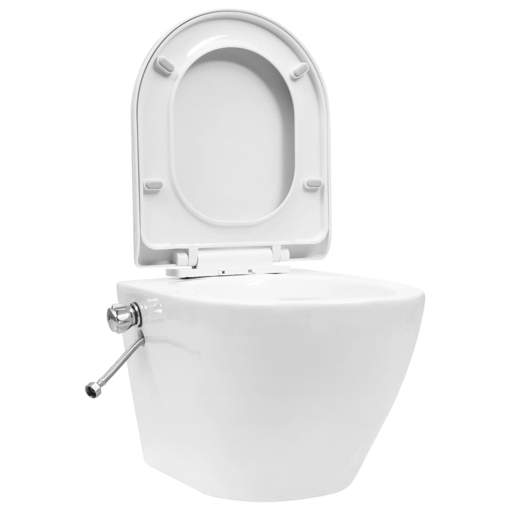 vidaXL væghængt toilet uden kant og med skjult cisterne keramik hvid