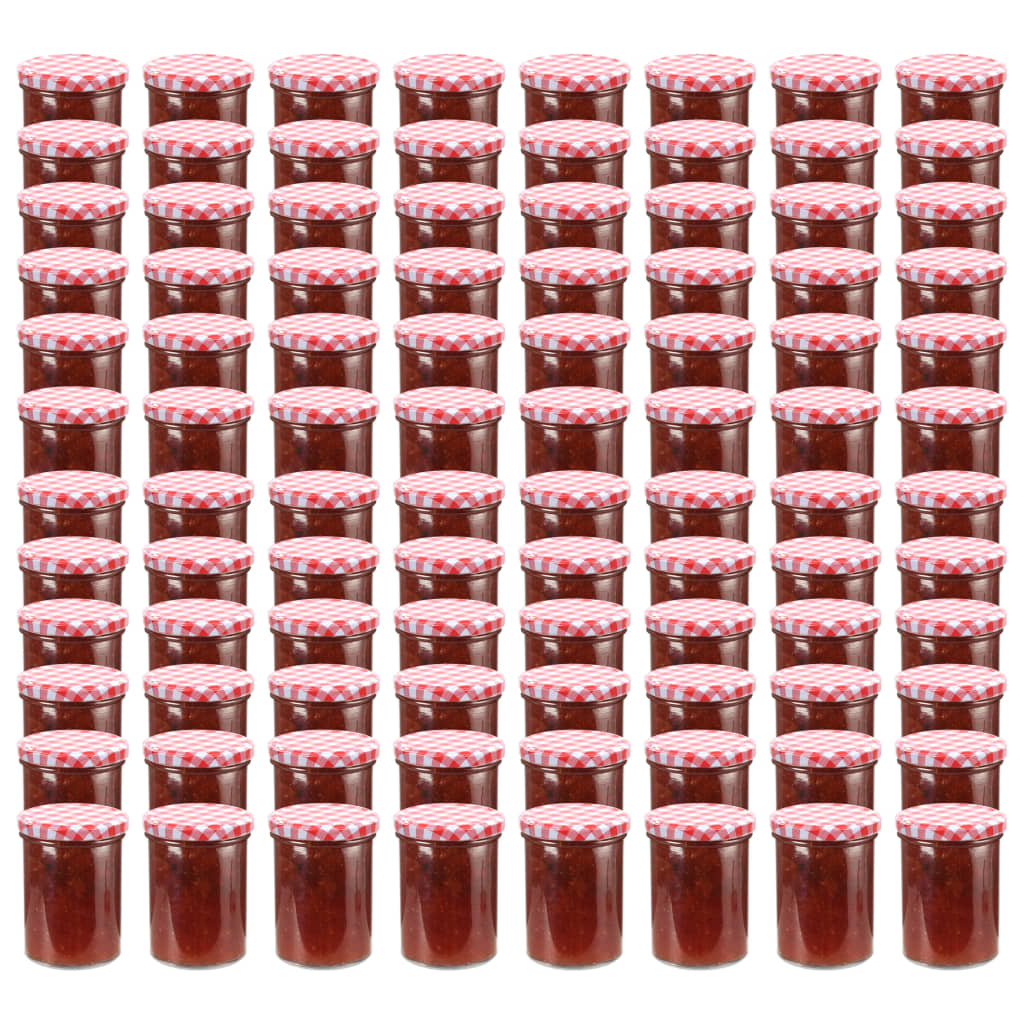 vidaXL syltetøjsglas 96 stk. med hvide og røde låg 400 ml