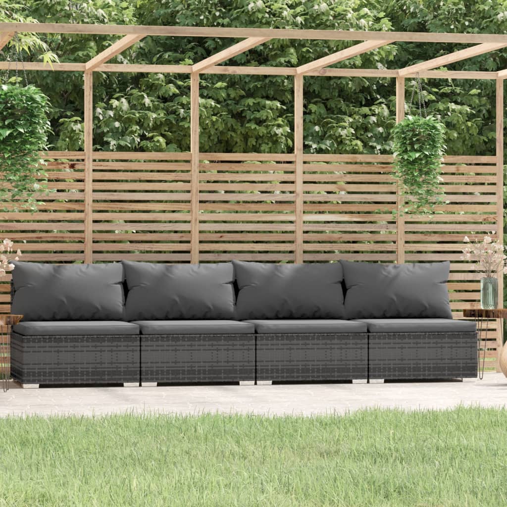 vidaXL 4-personers sofa med hynder polyrattan grå