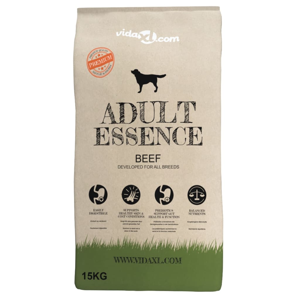 vidaXL luksustørfoder til hunde Adult Essence Beef 15 kg