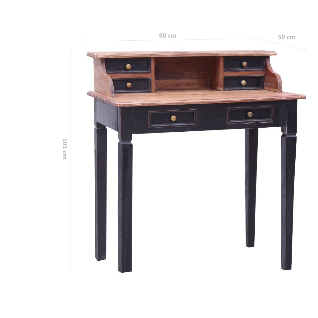 vidaXL skrivebord med skuffer 90x50x101 cm massivt genbrugstræ