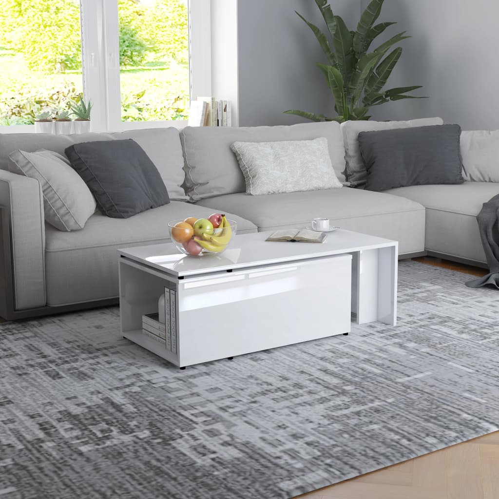 vidaXL sofabord 150x50x35 cm konstrueret træ hvid højglans