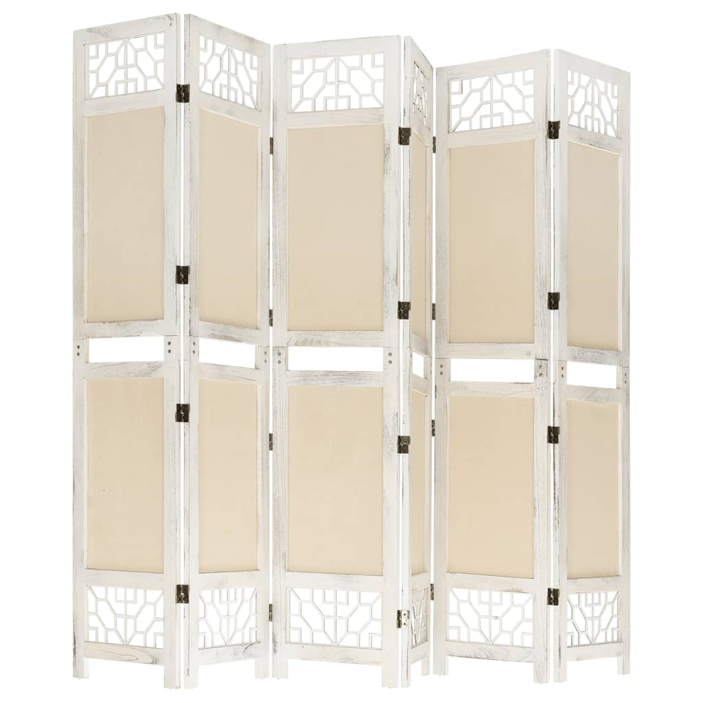vidaXL 6-panels rumdeler 210x165 cm stof cremefarvet