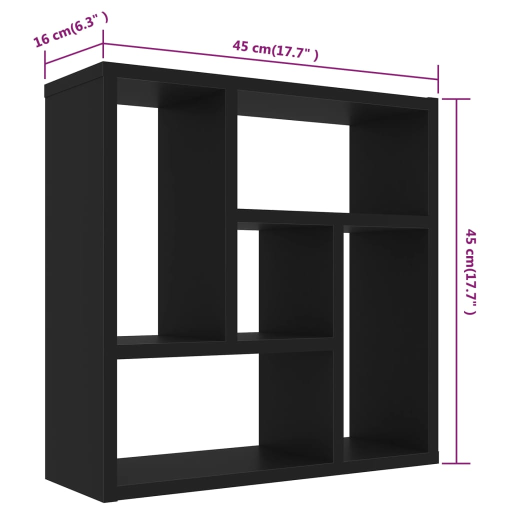 vidaXL væghylde 45,1x16x45,1 cm spånplade sort