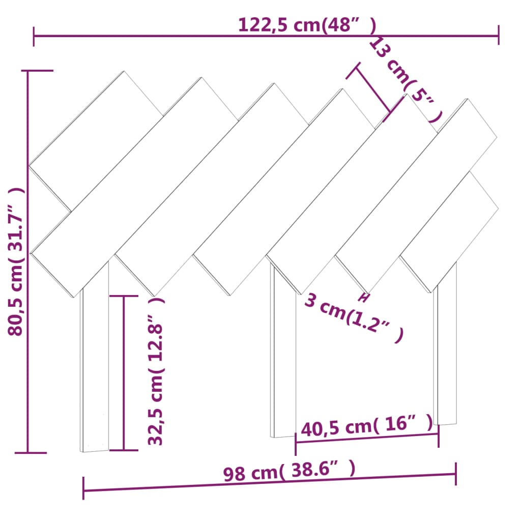 vidaXL sengegærde 122,5x3x80,5 cm massivt fyrretræ hvid