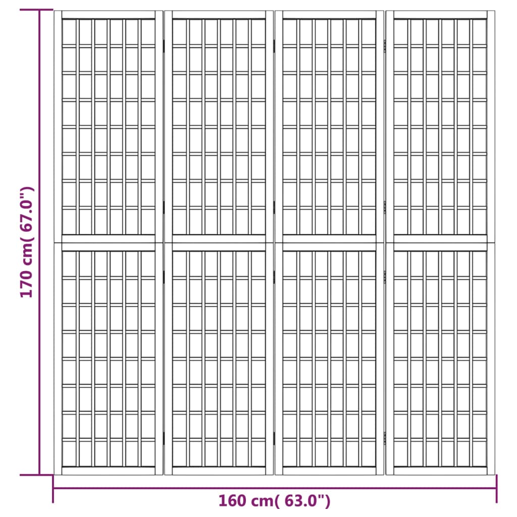 vidaXL 4-panels rumdeler 160x170 cm foldbar japansk stil sort