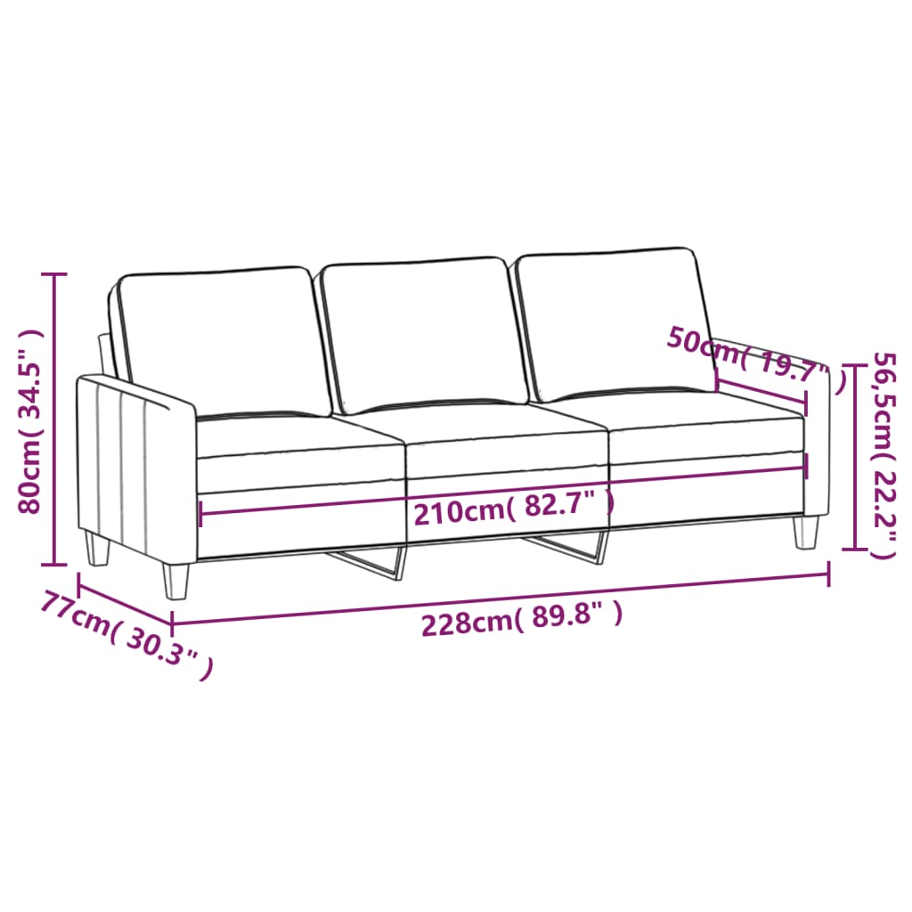 vidaXL 3-personers sofa 210 cm stof lysegrå