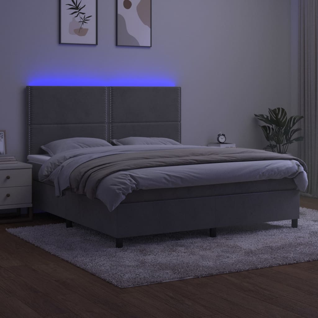 vidaXL kontinentalseng med LED-lys 160x200 cm fløjl lysegrå