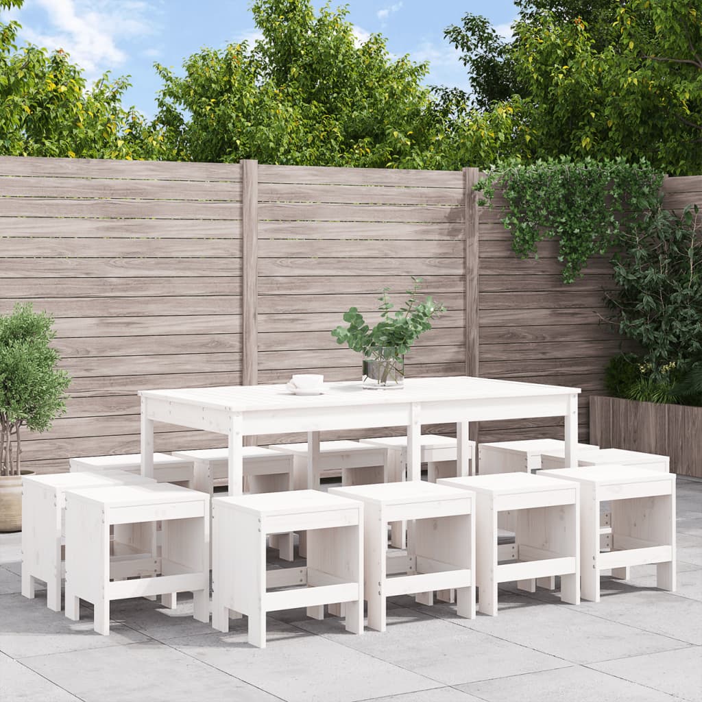 vidaXL spisebordssæt til haven 13 dele massivt fyrretræ hvid