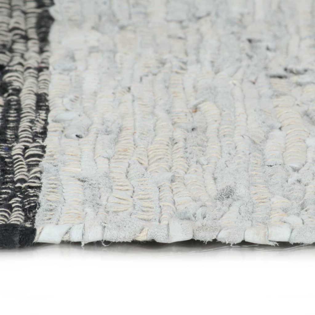 vidaXL håndvævet chindi-tæppe læder 190 x 280 cm lysegrå og sort