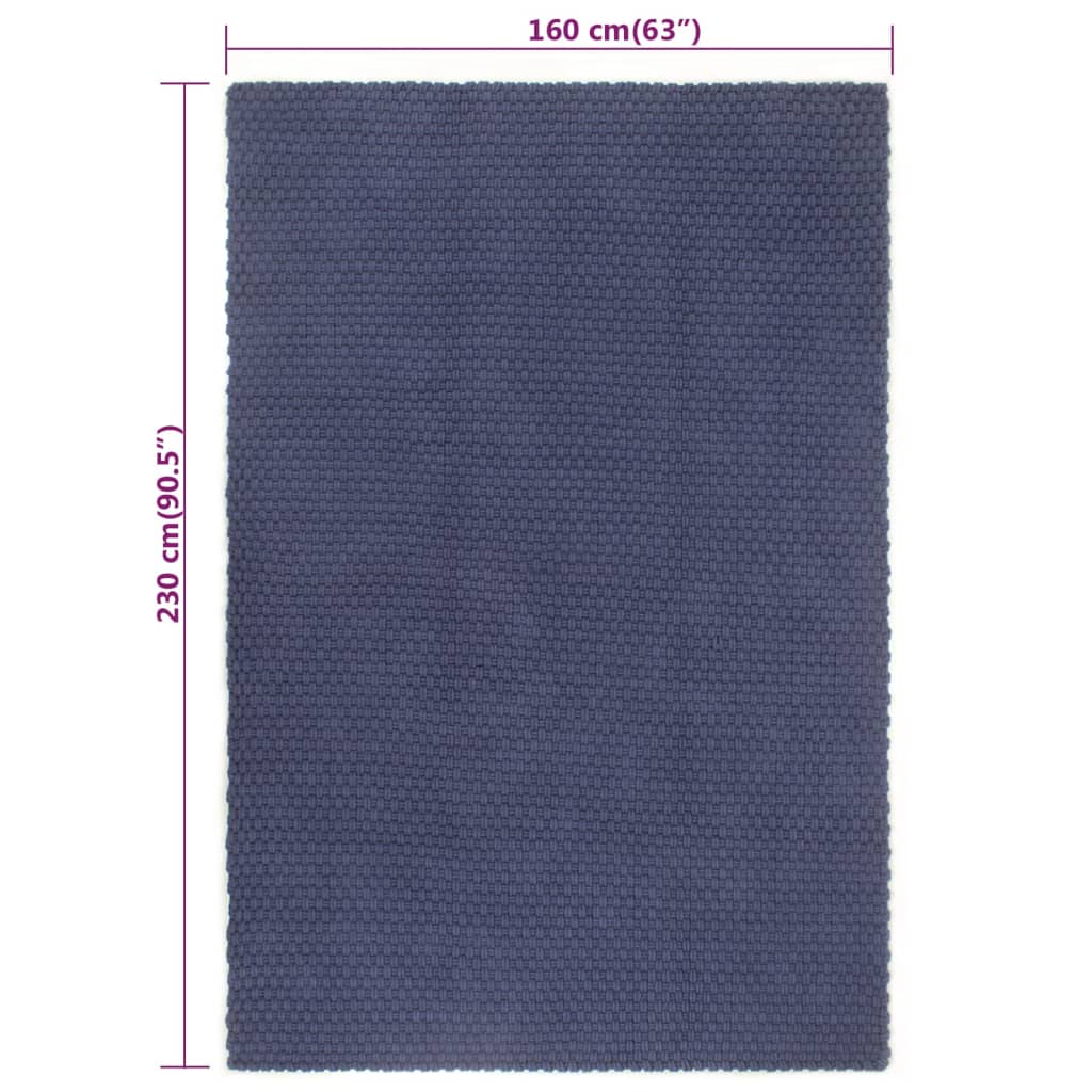 vidaXL gulvtæppe 160x230 cm rektangulært bomuld marineblå