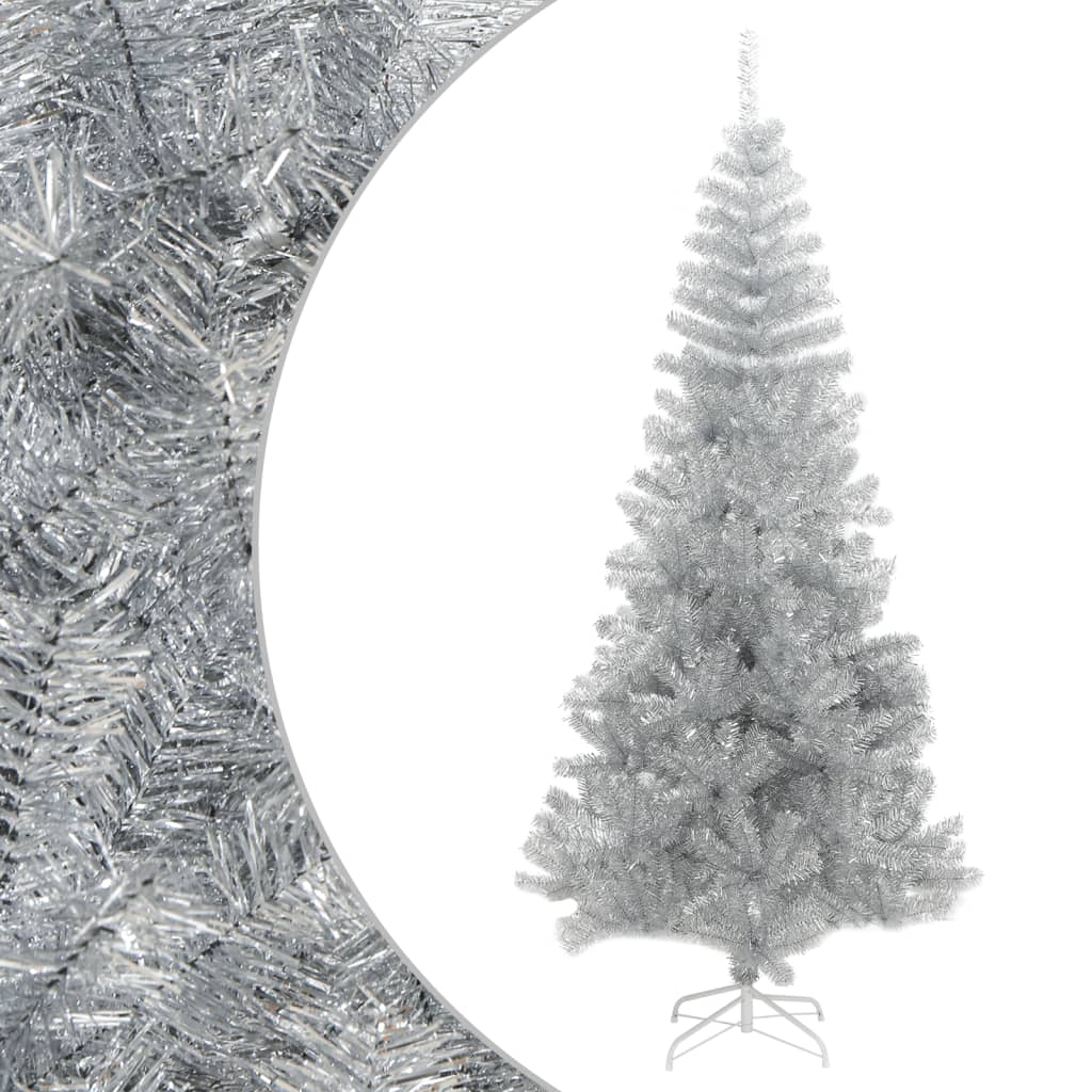 vidaXL kunstigt juletræ med juletræsfod 180 cm PET sølvfarvet