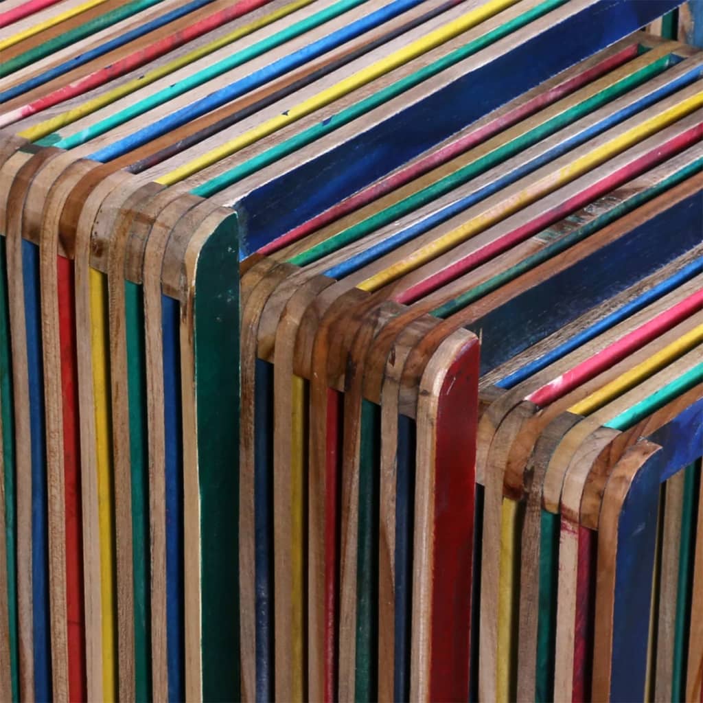 vidaXL indskudsbordsæt i tre dele farverigt genbrugsteaktræ