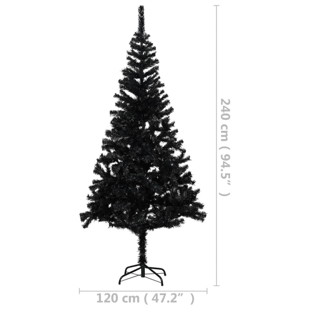vidaXL kunstigt juletræ med lys og juletræsfod 240 cm PVC sort