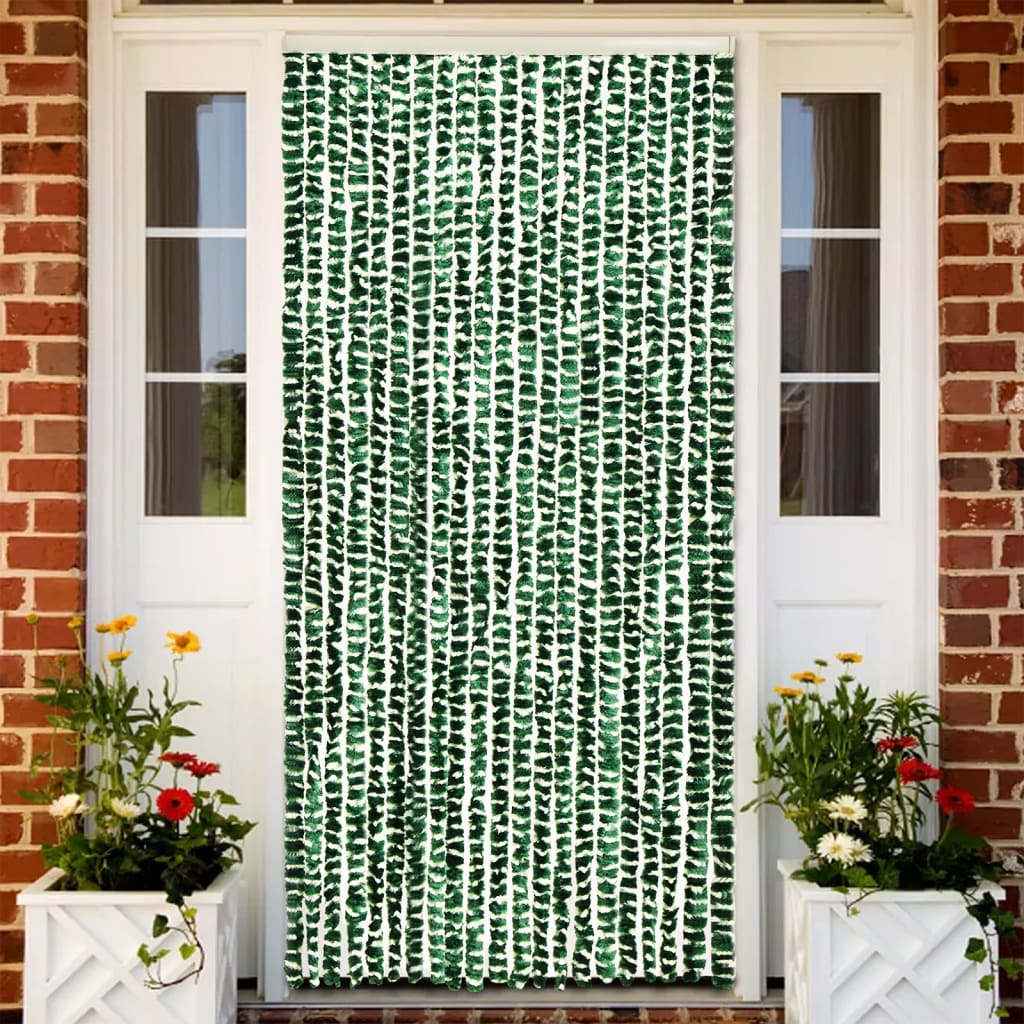 vidaXL flueforhæng 56x200 cm chenille grøn og hvid