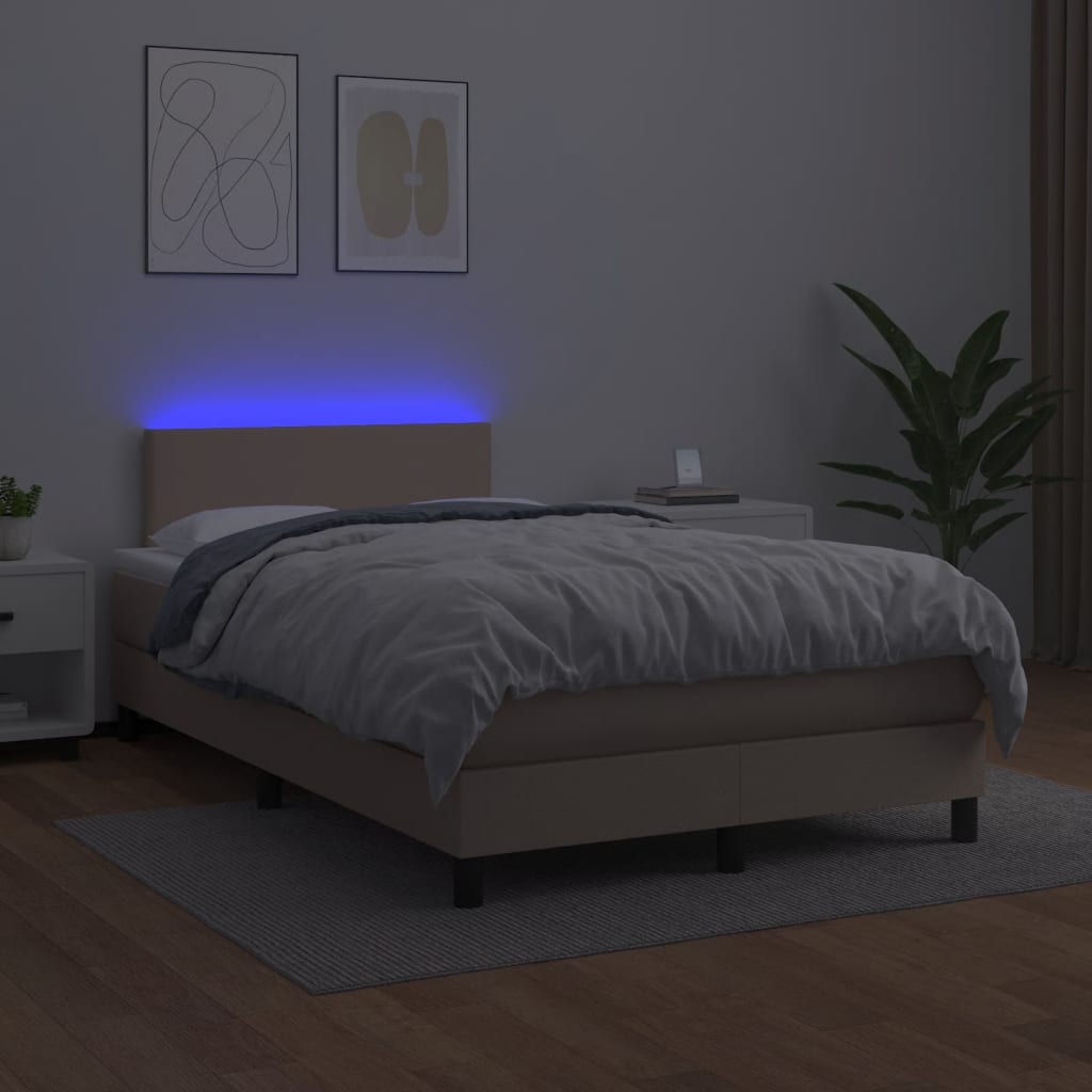 vidaXL kontinentalseng LED-lys 120x190 cm kunstlæder cappuccinofarvet