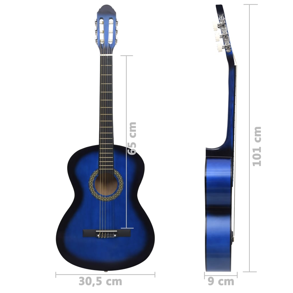 vidaXL klassisk guitar med taske for begyndere 4/4 39" blå