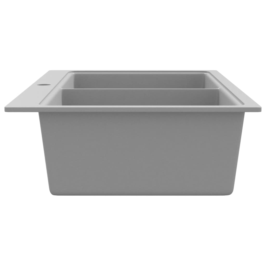 Overflademonteret dobbelt køkkenvask i granit, grå