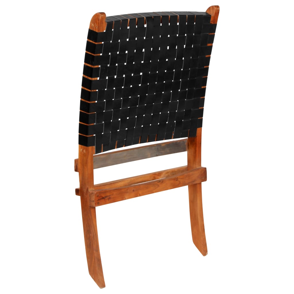 vidaXL foldbar stol ægte læder krydsstriber sort