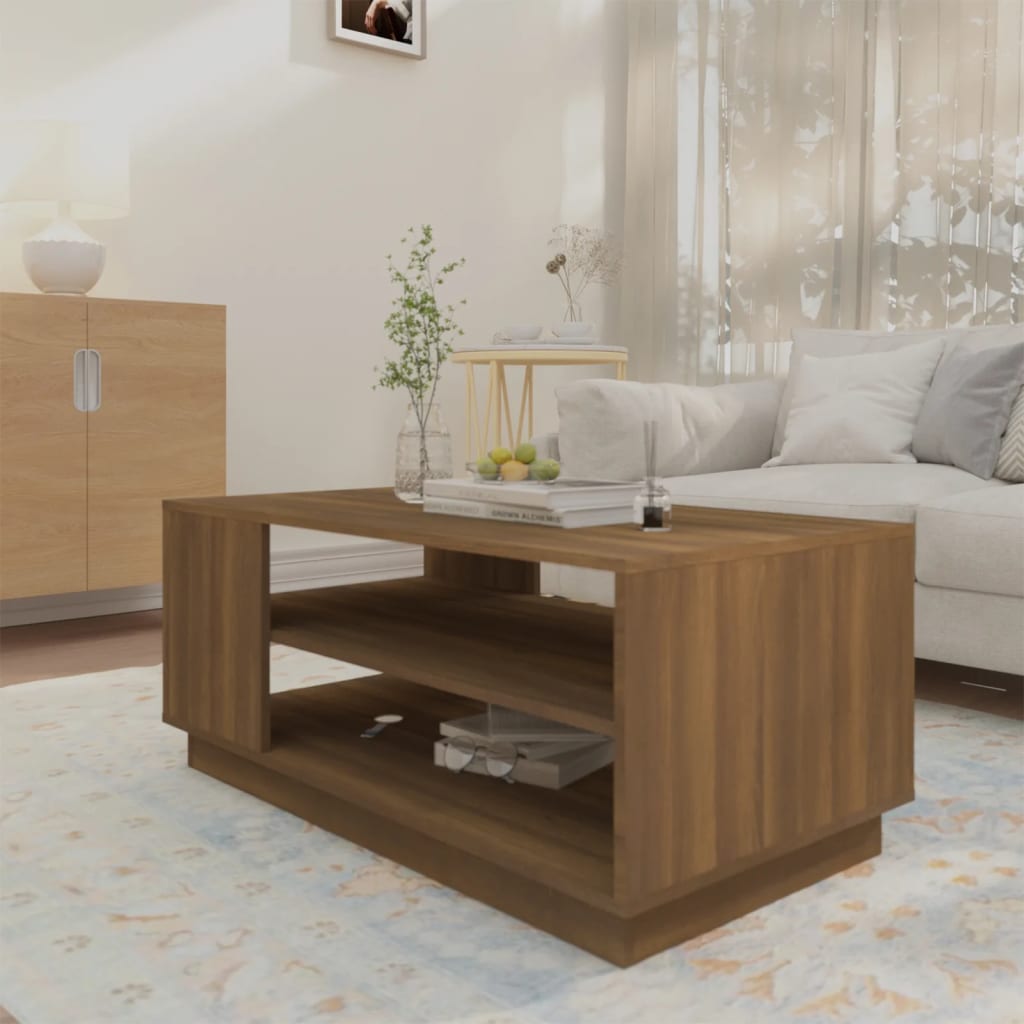 vidaXL sofabord 102x55x43 cm konstrueret træ brun egetræ