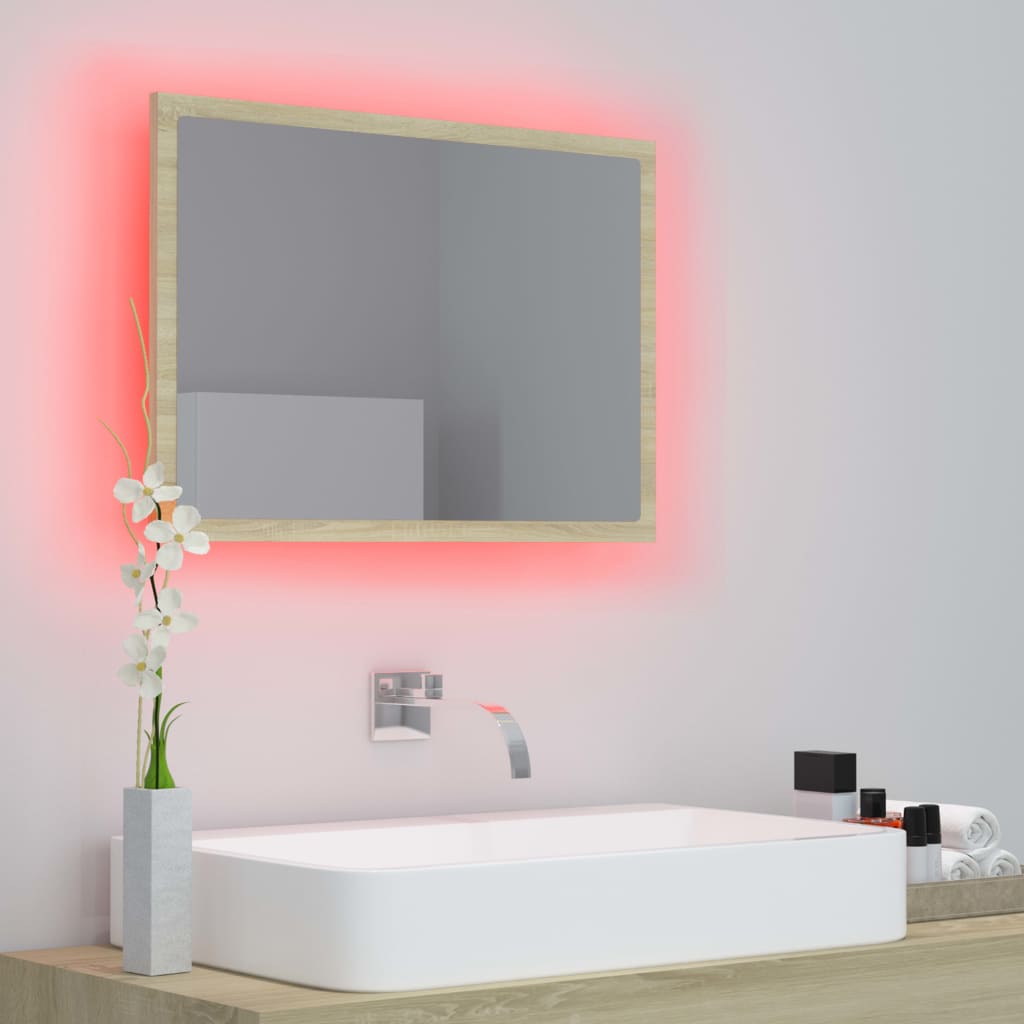 vidaXL badeværelsesspejl med LED-lys 60x8,5x37 cm akryl sonoma-eg