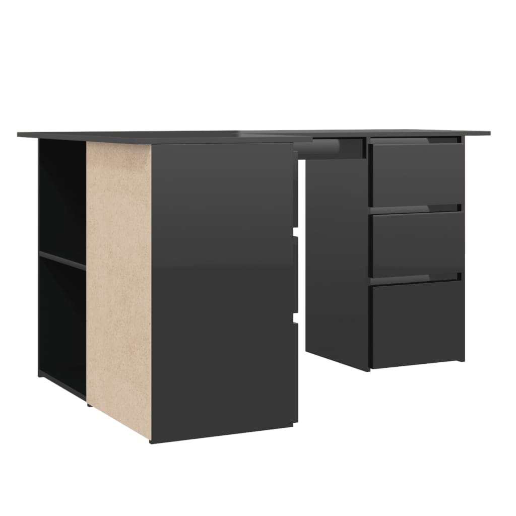 vidaXL L-formet skrivebord 145x100x76 cm konstrueret træ sort højglans