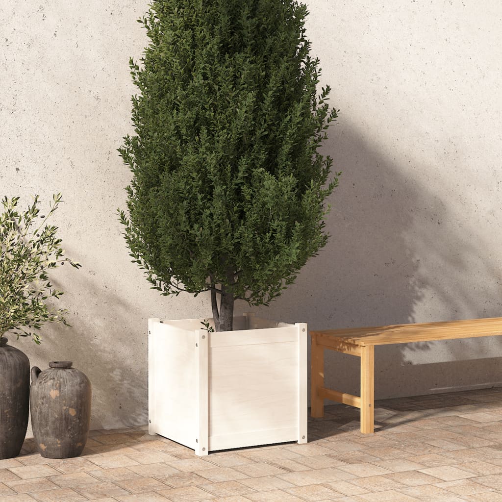 vidaXL plantekasse 50x50x50 cm massivt fyrretræ hvid