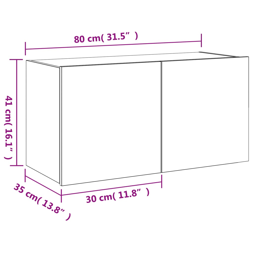 vidaXL væghængt tv-bord med LED-lys 80x35x41 cm hvid
