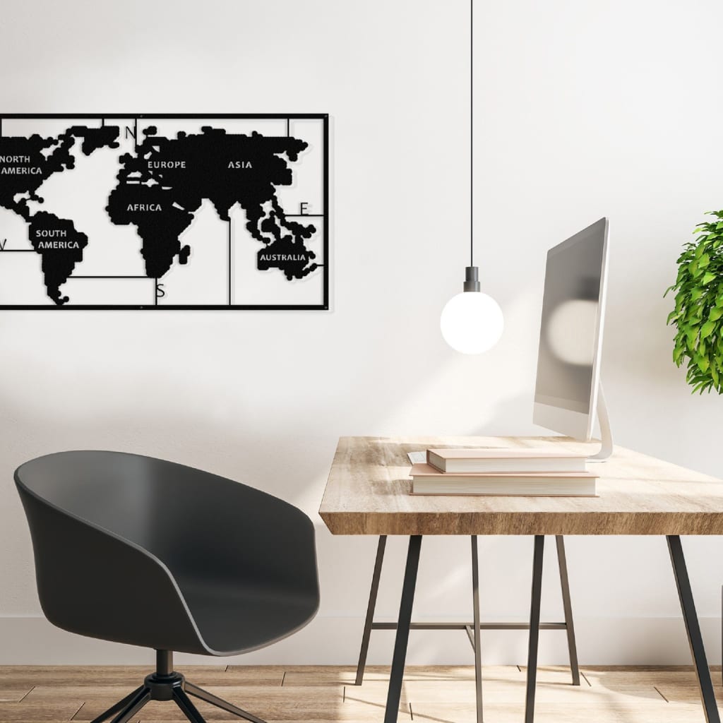 Homemania vægdekoration World Map 90x55 cm metal sort