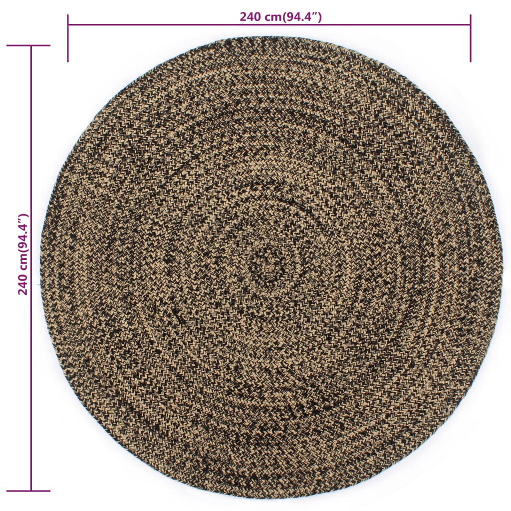 vidaXL håndlavet gulvtæppe 240 cm jute sort og brun