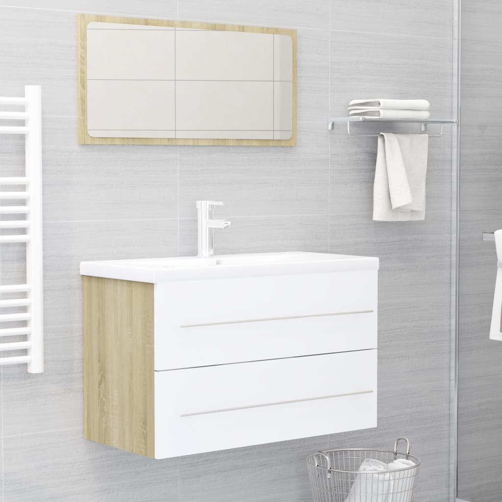 vidaXL badeværelsesmøbelsæt 2 dele spånplade hvid og sonoma-eg