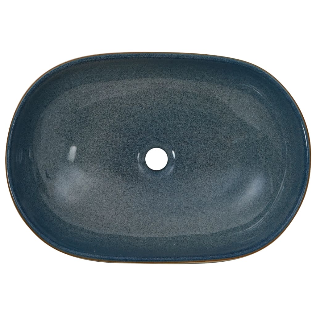 vidaXL håndvask til bordplade 59x40x14 cm oval keramik sand og blå