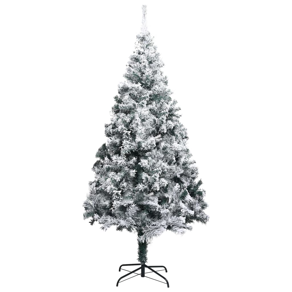 vidaXL kunstigt juletræ m. LED og kuglesæt + puddersne 300 cm grøn