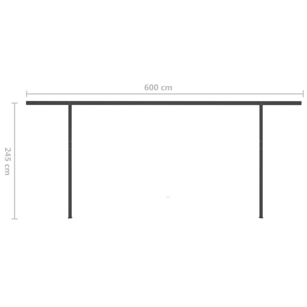vidaXL markise med stolper 6x3 m manuel betjening antracitgrå