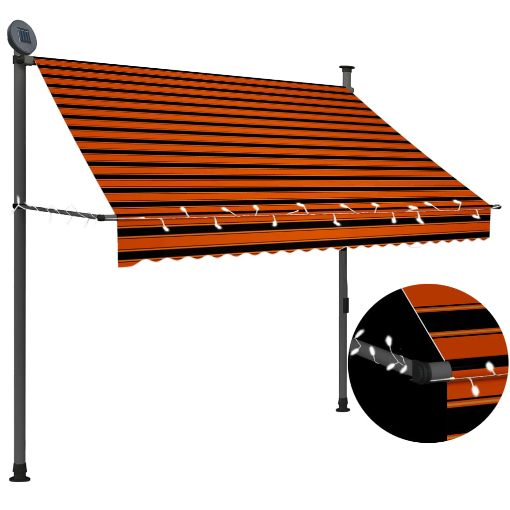vidaXL markise m. LED-lys manuel betjening 200 cm orange og brun