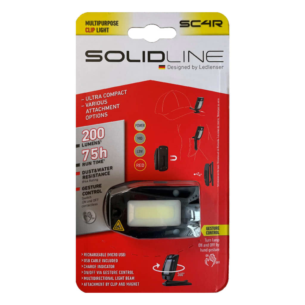 SOLIDLINE clip-on lommelygte SC4R 100 lm hvidt og rødt lys