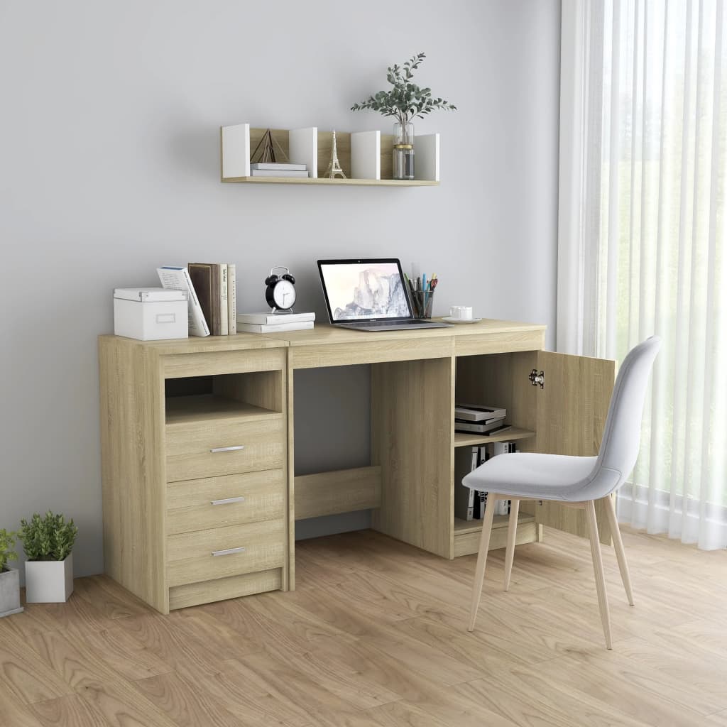 vidaXL skrivebord 140x50x76 cm konstrueret træ sonoma-eg