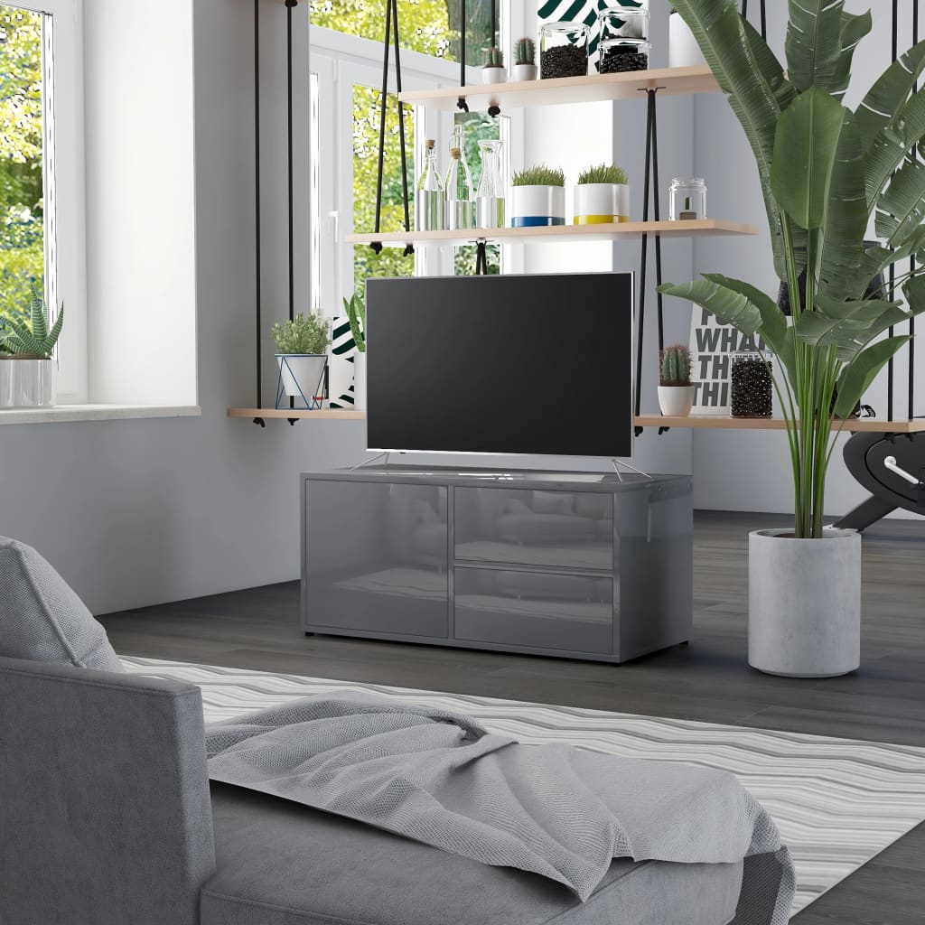 vidaXL tv-bord 80x34x36 cm konstrueret træ grå højglans