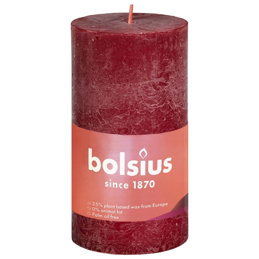 Bolsius rustikke søjlestearinlys Shine 8 stk. 100x50 mm fløjlsrød