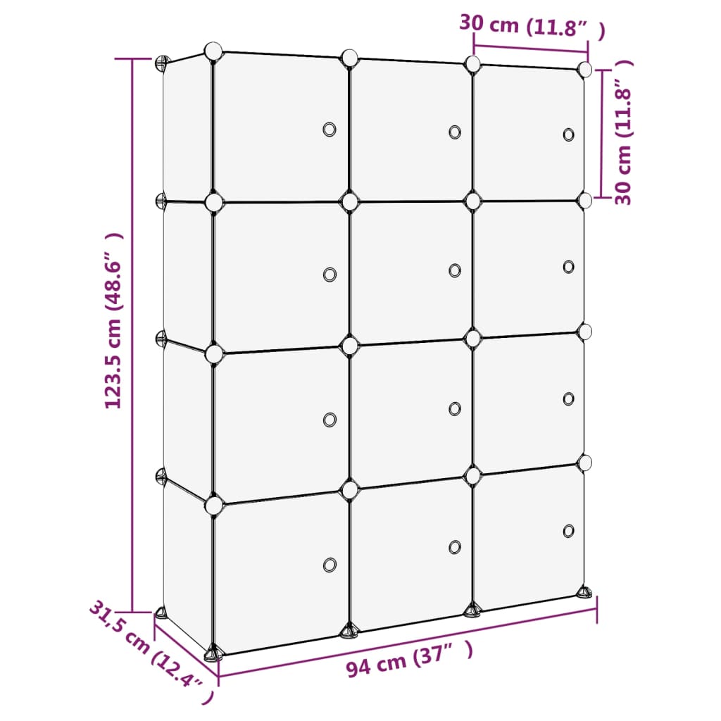 vidaXL kubeformede opbevaringskasser 12 stk. med låger PP transparent