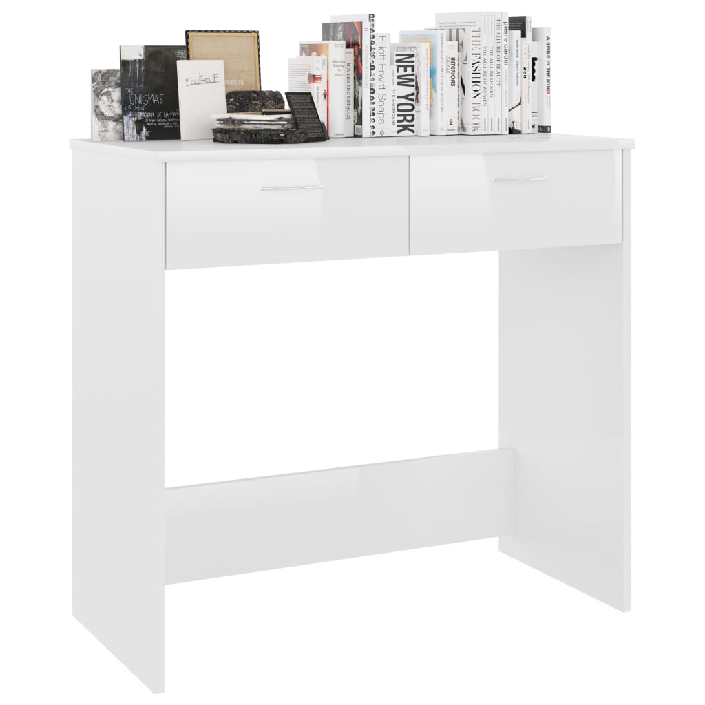 vidaXL skrivebord 80x40x75 cm konstrueret træ hvid højglans