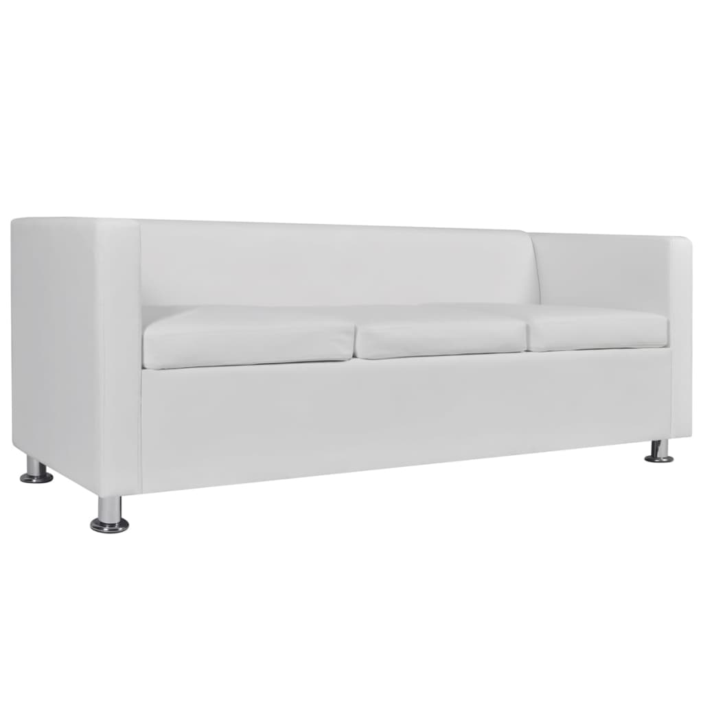vidaXL sofa 3-pers. kunstlæder hvid