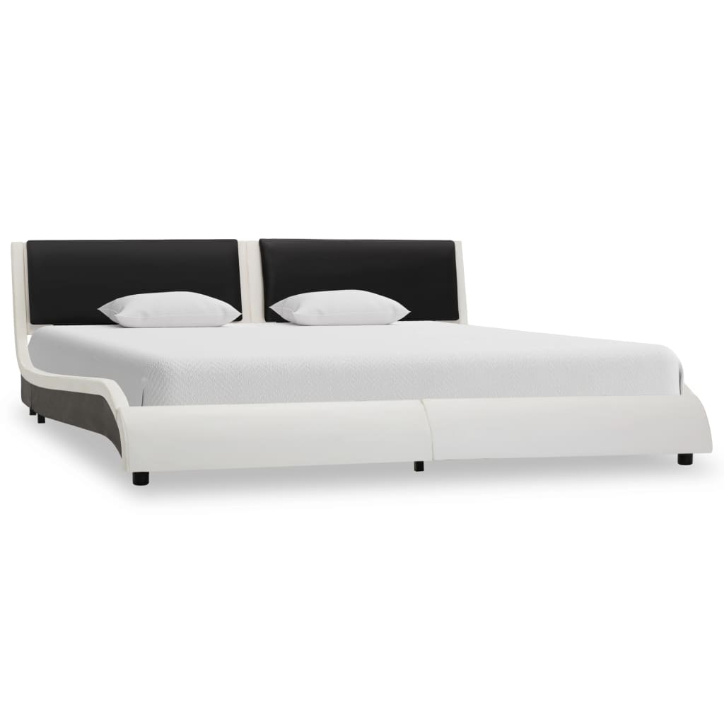 vidaXL sengestel med LED 160 x 200 cm kunstlæder hvid og sort