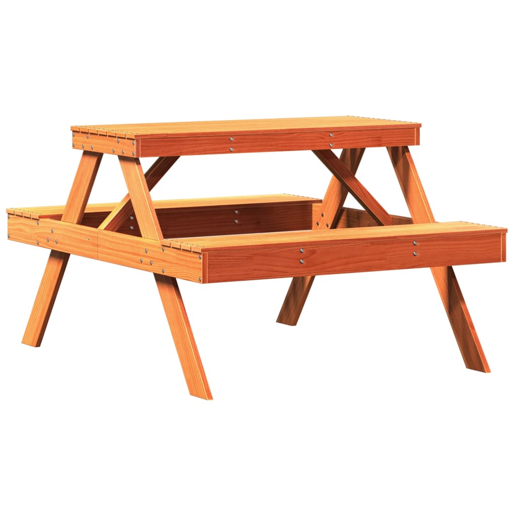 vidaXL picnicbord 105x134x75 cm massivt fyrretræ gyldenbrun