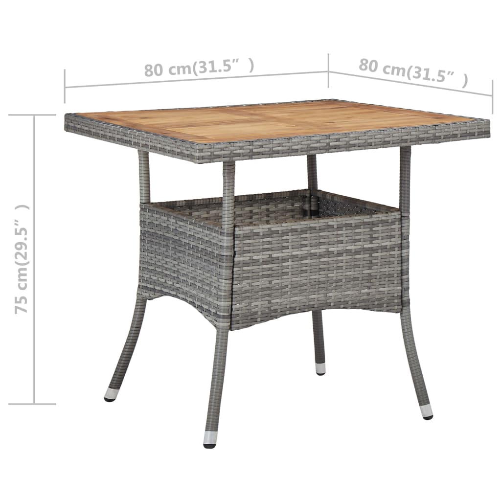 vidaXL spisebordssæt til haven 5 dele polyrattan og akacietræ grå