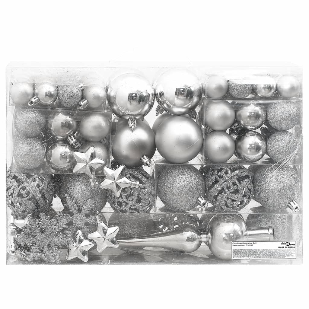vidaXL julekuglesæt 111 dele polystyren sølvfarvet